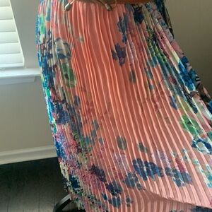 Floral Pleated Peach Maxi Skirt